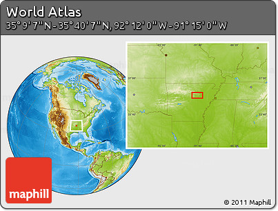 Physical Location Map of the Area around 35° 24' 37" N, 91° 43' 29" W