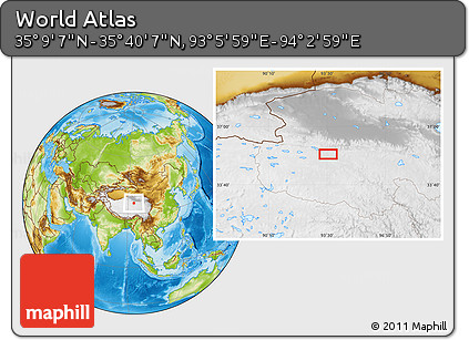 Physical Location Map of the Area around 35° 24' 37" N, 93° 34' 29" E