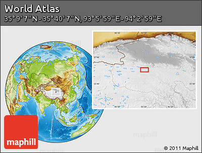 Physical Location Map of the Area around 35° 24' 37" N, 93° 34' 29" E