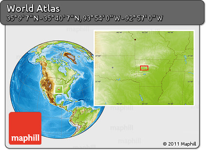 Physical Location Map of the Area around 35° 24' 37" N, 93° 25' 30" W
