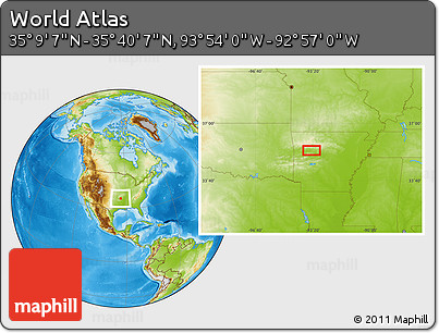 Physical Location Map of the Area around 35° 24' 37" N, 93° 25' 30" W