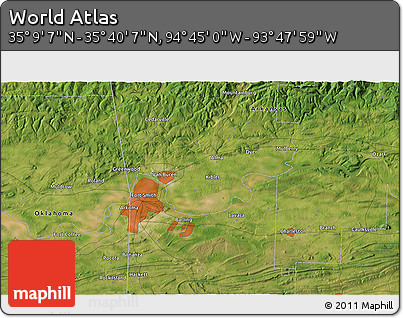 Satellite 3D Map of the Area around 35° 24' 37" N, 94° 16' 30" W