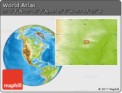 Physical Location Map of the Area around 35° 24' 37" N, 94° 16' 30" W