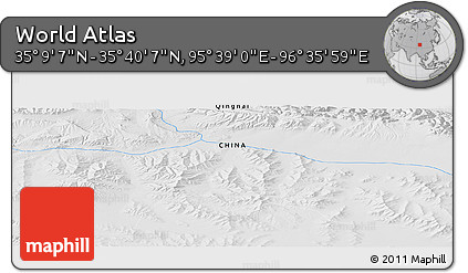 Physical Panoramic Map of the Area around 35° 24' 37" N, 96° 7' 30" E