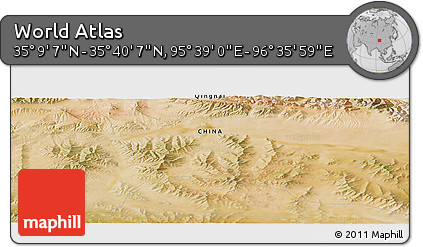 Satellite Panoramic Map of the Area around 35° 24' 37" N, 96° 7' 30" E