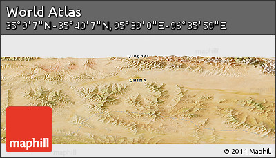 Satellite Panoramic Map of the Area around 35° 24' 37" N, 96° 7' 30" E