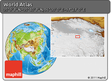 Physical Location Map of the Area around 35° 24' 37" N, 96° 58' 29" E