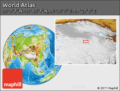 Physical Location Map of the Area around 35° 24' 37" N, 96° 58' 29" E