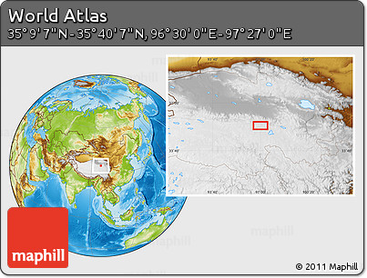 Physical Location Map of the Area around 35° 24' 37" N, 96° 58' 29" E