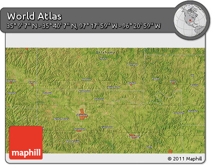 Satellite 3D Map of the Area around 35° 24' 37" N, 96° 49' 29" W