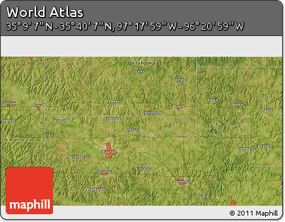 Satellite 3D Map of the Area around 35° 24' 37" N, 96° 49' 29" W