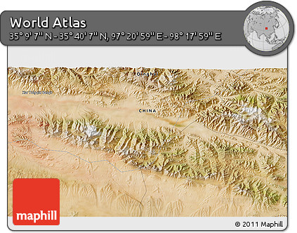Satellite 3D Map of the Area around 35° 24' 37" N, 97° 49' 29" E
