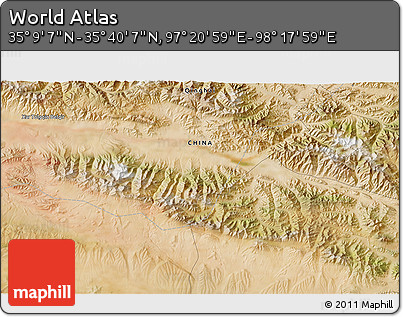 Satellite 3D Map of the Area around 35° 24' 37" N, 97° 49' 29" E