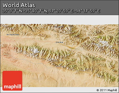 Satellite 3D Map of the Area around 35° 24' 37" N, 97° 49' 29" E
