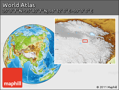 Physical Location Map of the Area around 35° 24' 37" N, 98° 40' 30" E