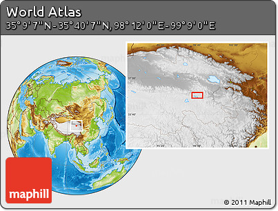 Physical Location Map of the Area around 35° 24' 37" N, 98° 40' 30" E