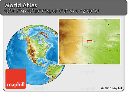 Physical Location Map of the Area around 35° 24' 37" N, 98° 31' 30" W