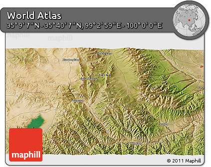 Satellite 3D Map of the Area around 35° 24' 37" N, 99° 31' 30" E