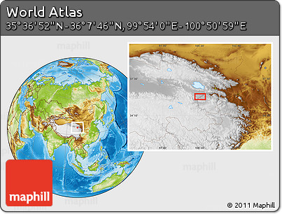 Physical Location Map of the Area around 35° 52' 19" N, 100° 22' 30" E