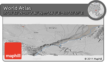 Physical Panoramic Map of the Area around 35° 52' 19" N, 100° 22' 30" E
