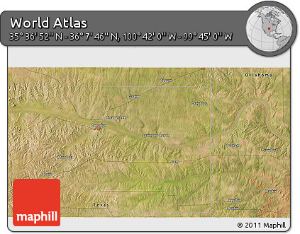 Satellite 3D Map of the Area around 35° 52' 19" N, 100° 13' 29" W