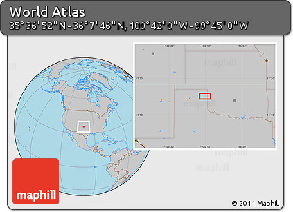 Gray Location Map of the Area around 35° 52' 19" N, 100° 13' 29" W