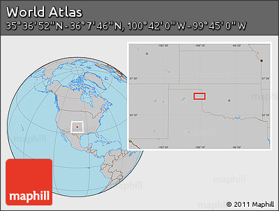 Gray Location Map of the Area around 35° 52' 19" N, 100° 13' 29" W