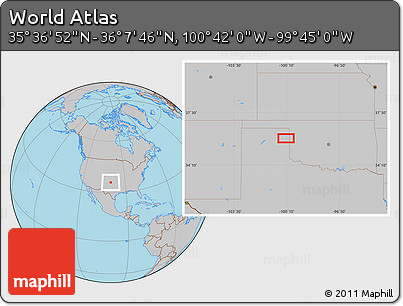Gray Location Map of the Area around 35° 52' 19" N, 100° 13' 29" W