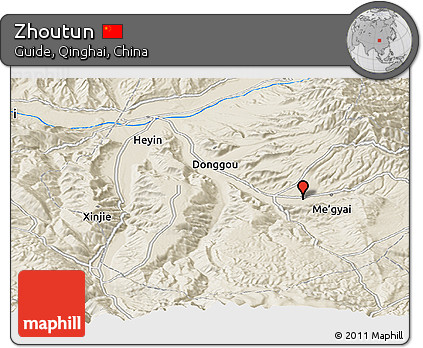 Shaded Relief Panoramic Map of Zhoutun