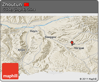 Shaded Relief Panoramic Map of Zhoutun