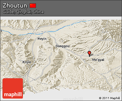 Shaded Relief Panoramic Map of Zhoutun