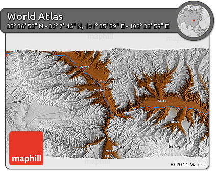 Physical 3D Map of the Area around 35° 52' 19" N, 102° 4' 29" E