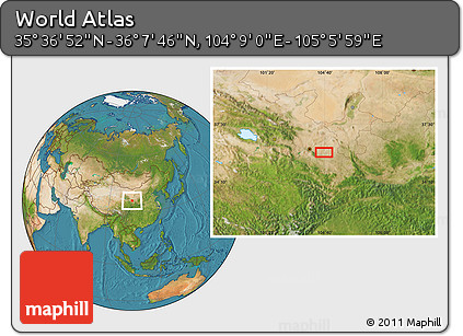 Satellite Location Map of the Area around 35° 52' 19" N, 104° 37' 30" E