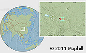 Savanna Style Location Map of the area around 35° 52' 19" N, 104° 37' 30" E, hill shading