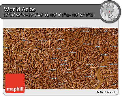 Physical 3D Map of the Area around 35° 52' 19" N, 105° 28' 29" E