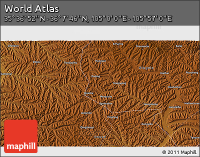 Physical 3D Map of the Area around 35° 52' 19" N, 105° 28' 29" E