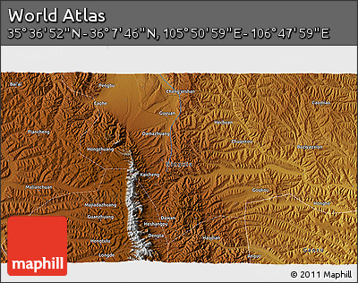 Physical 3D Map of the Area around 35° 52' 19" N, 106° 19' 29" E