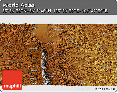 Physical 3D Map of the Area around 35° 52' 19" N, 106° 19' 29" E