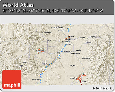 Shaded Relief 3D Map of the Area around 35° 52' 19" N, 106° 10' 30" W