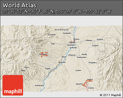 Shaded Relief 3D Map of the Area around 35° 52' 19" N, 106° 10' 30" W