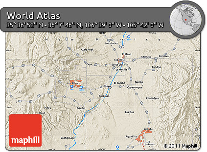 Shaded Relief Map of the Area around 35° 52' 19" N, 106° 10' 30" W