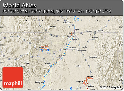 Shaded Relief Map of the Area around 35° 52' 19" N, 106° 10' 30" W