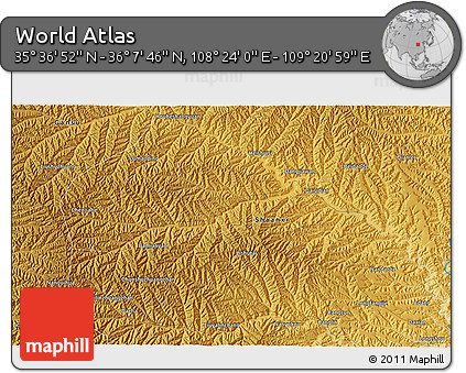 Physical 3D Map of the Area around 35° 52' 19" N, 108° 52' 30" E