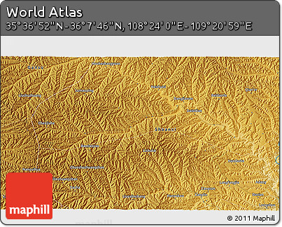 Physical 3D Map of the Area around 35° 52' 19" N, 108° 52' 30" E