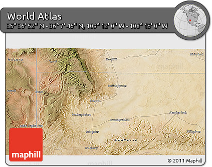 Satellite 3D Map of the Area around 35° 52' 19" N, 108° 43' 29" W