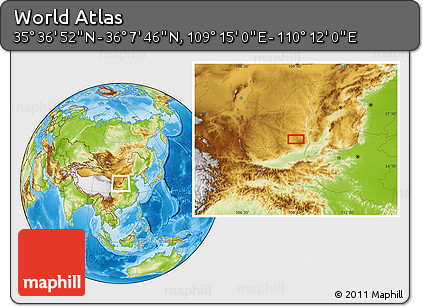 Physical Location Map of the Area around 35° 52' 19" N, 109° 43' 29" E