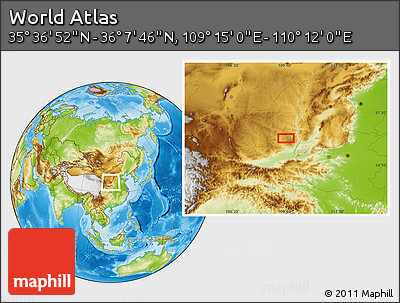 Physical Location Map of the Area around 35° 52' 19" N, 109° 43' 29" E