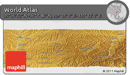 Physical Panoramic Map of the Area around 35° 52' 19" N, 109° 43' 29" E