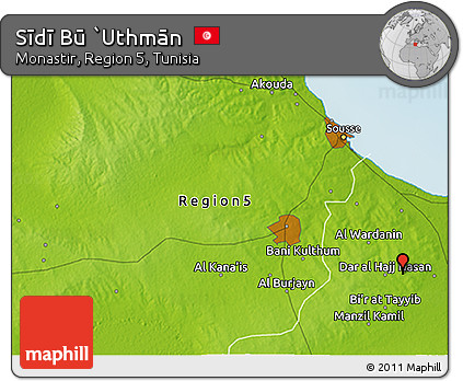 Physical 3D Map of Sīdī Bū `Uthmān