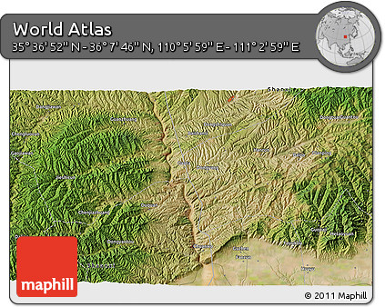Satellite 3D Map of the Area around 35° 52' 19" N, 110° 34' 29" E